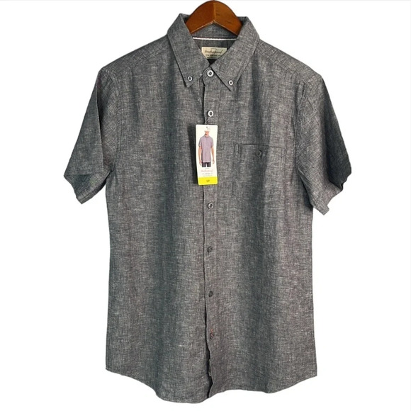 WEATHERPROOF NWT Mens Linen Grey Mix Short Sleeve Button Down Shirt Preppy S - Picture 3 of 14